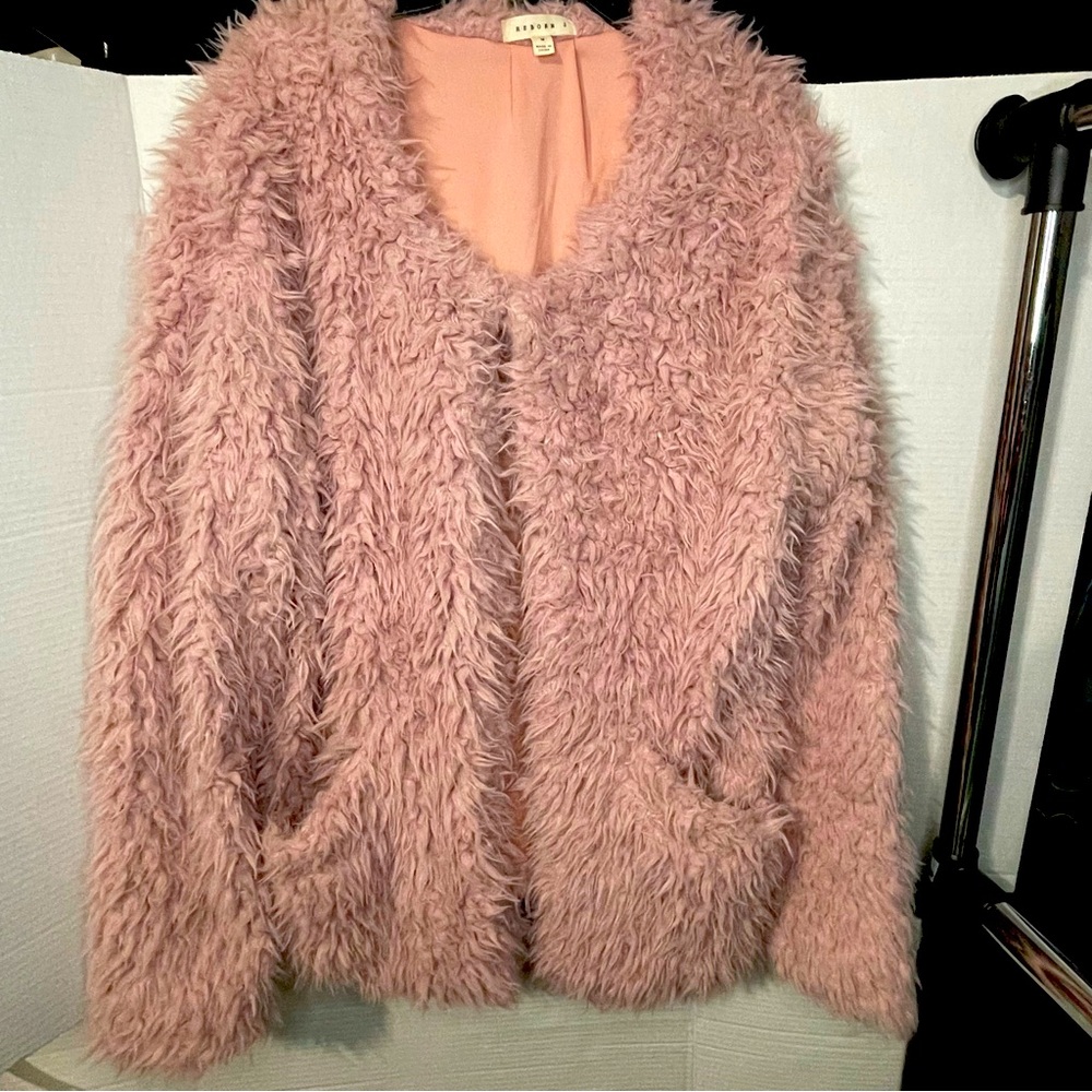 Reborn J faux fur soft rose pink with pockets oversized